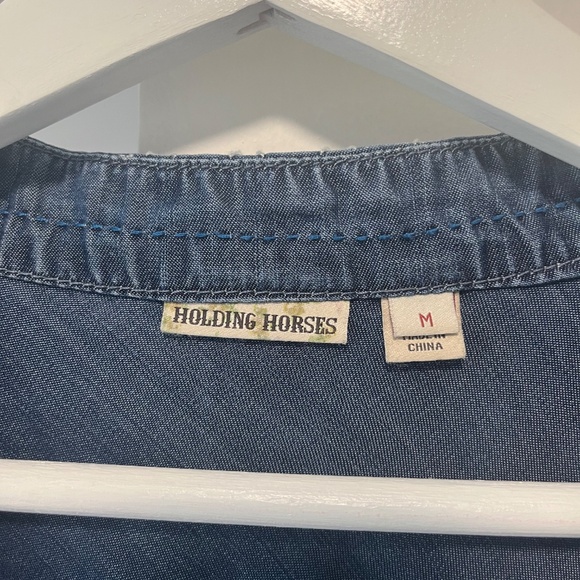 Anthropologie Holding Horses Kimono Style Wrap Blue Blouse - M - Picture 6 of 6